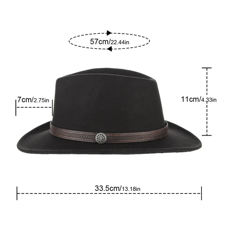 Fashion Women Men Fedoras Western Cowboy Hat Lady Sombrero Hombre Metal Piece Decoration Cowgirl Jazz Sun Caps Size 57CM