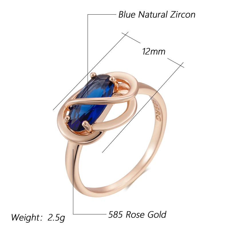 Kinel Unusual Shiny Oval Blue Natural Zircon Ring for Women Luxury 585 Rose Gold Color Wedding Party Daily Jewelry Best Gift