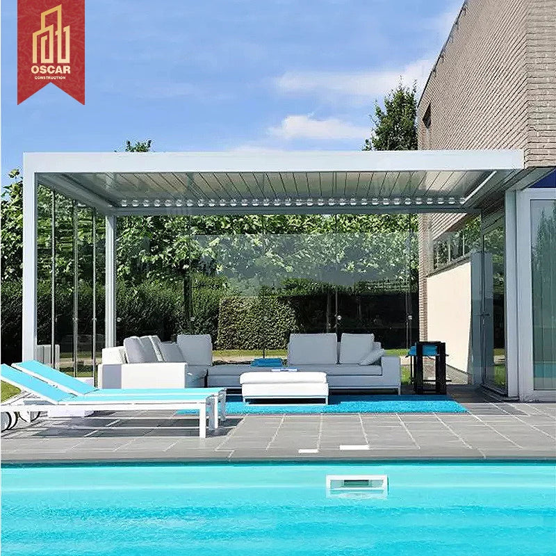 Garden Outdoor Aluminum Louvered Pergola Modern Aluminium Automatic Motorized Pergola Gazebo Awning