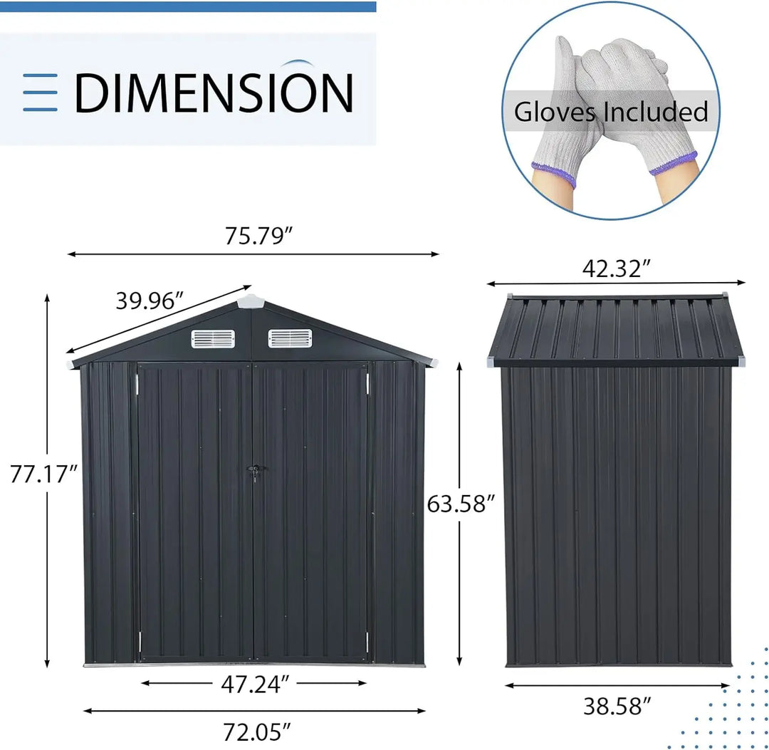 6'x4' Outdoor Storage Shed, Galvanized Metal Steel Garden Shed W/Lockable Door, Bike Storage for Backyard, Patio, Lawn