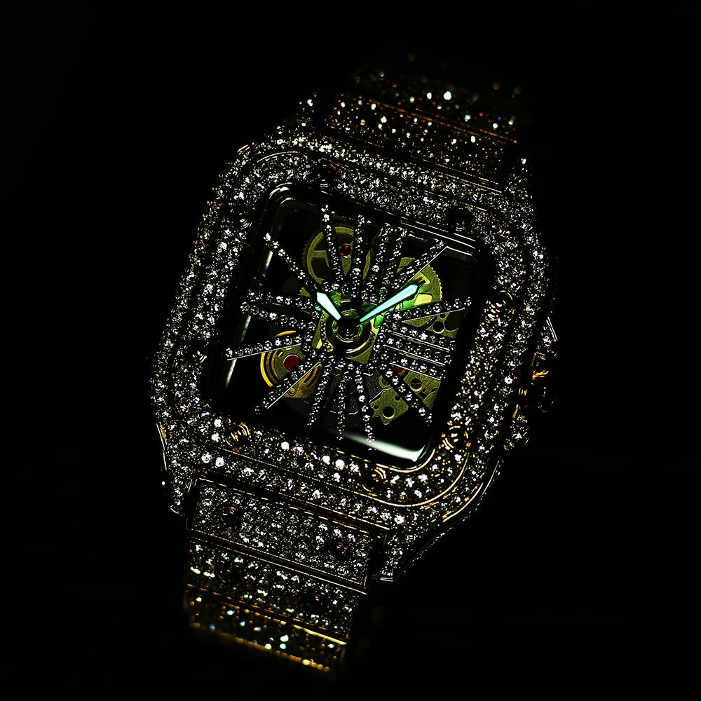 2023 MISSFOX Iced Out Mens Watches Luxury Brand Waterproof Fashion Quartz Wristwatch Hip Hop Diamond Skeleton AAA Clocks Reloj