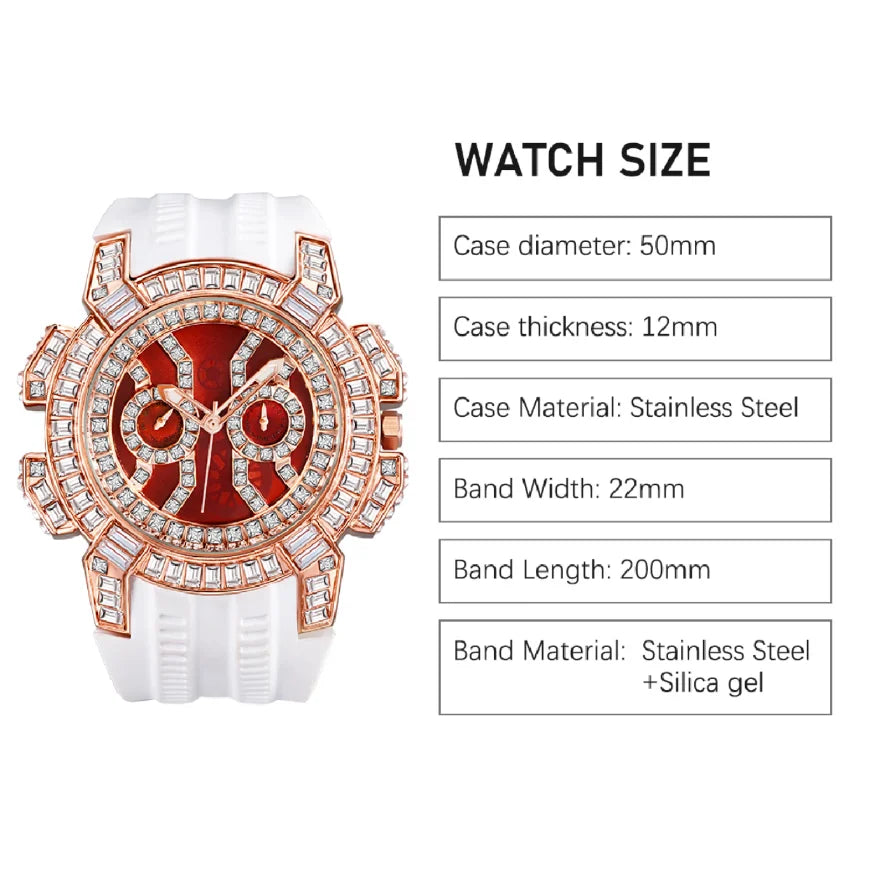 Moissanite Diamond Jacob&Co Fashion Top Brand Watch for Men New Watch Men Hip Hop Luxury 18K Gold Chrono White Rubber Red Watch