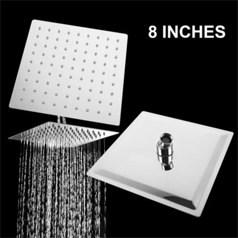 New Stainless Steel Ultra-Thin Square 8 Inch Shower Large Top Nozzle Rain Shower Bath Shower Head Spray Bathroom Accessories