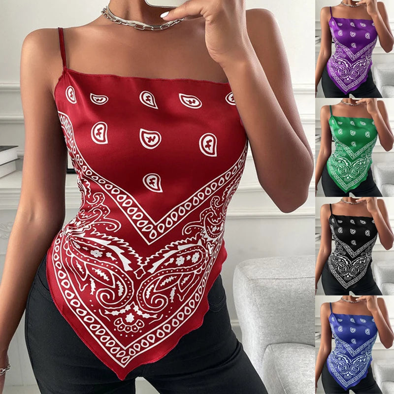 Summer Sleeveless Print Vest Bowknot Backless Camisole Streetwear Skinny Camis Tank Top Casual Female Short Vest Women Tops