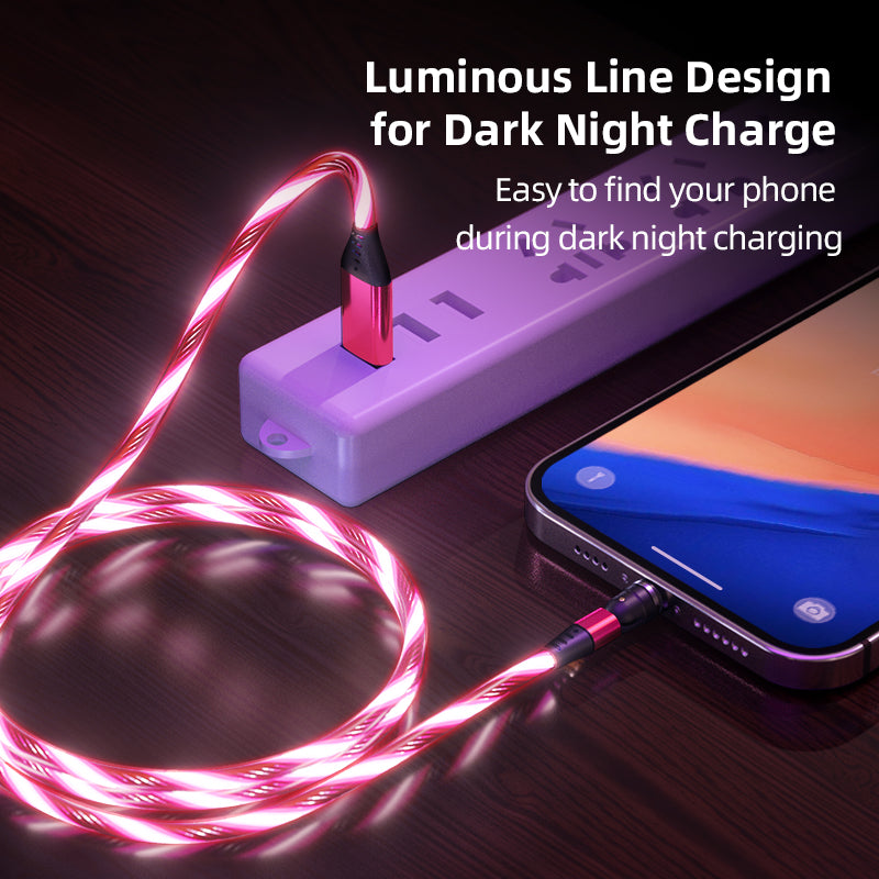 540 Rotate Luminous Magnetic Cable 3A Fast Charging Mobile Phone Charge Cable For LED Micro USB Type C For I Phone Cable