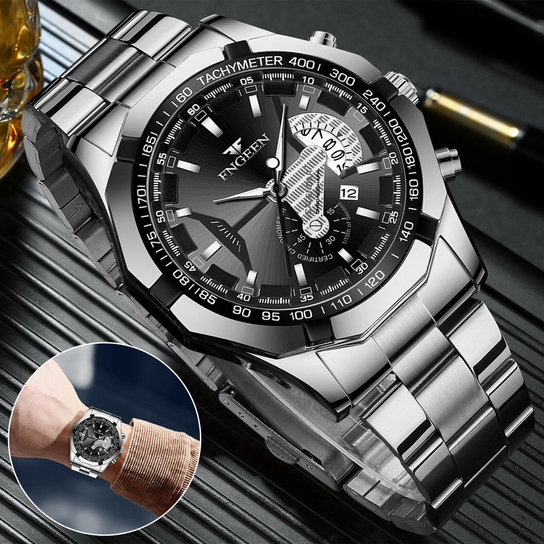 Waterproof Men's Stainless Steel Quartz Analog Wrist Watch Date Business Gift