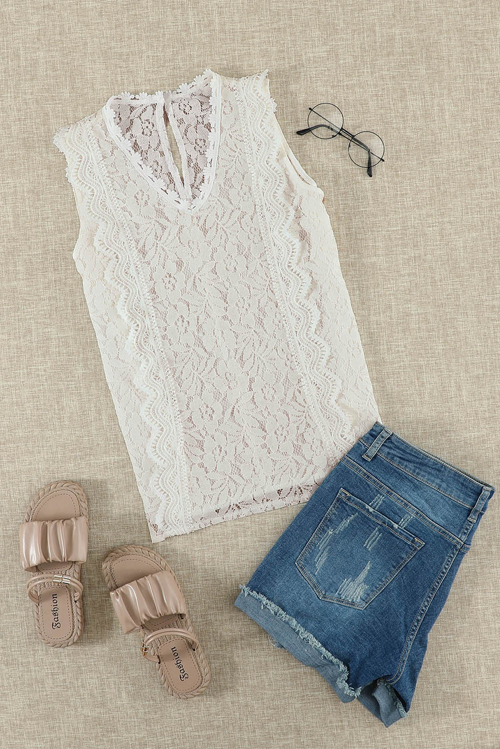 Pink Lace V Neck Tank Top