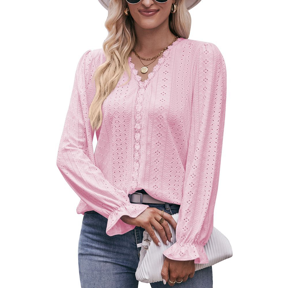 Fashion Lace V-neck Long Sleeve Top