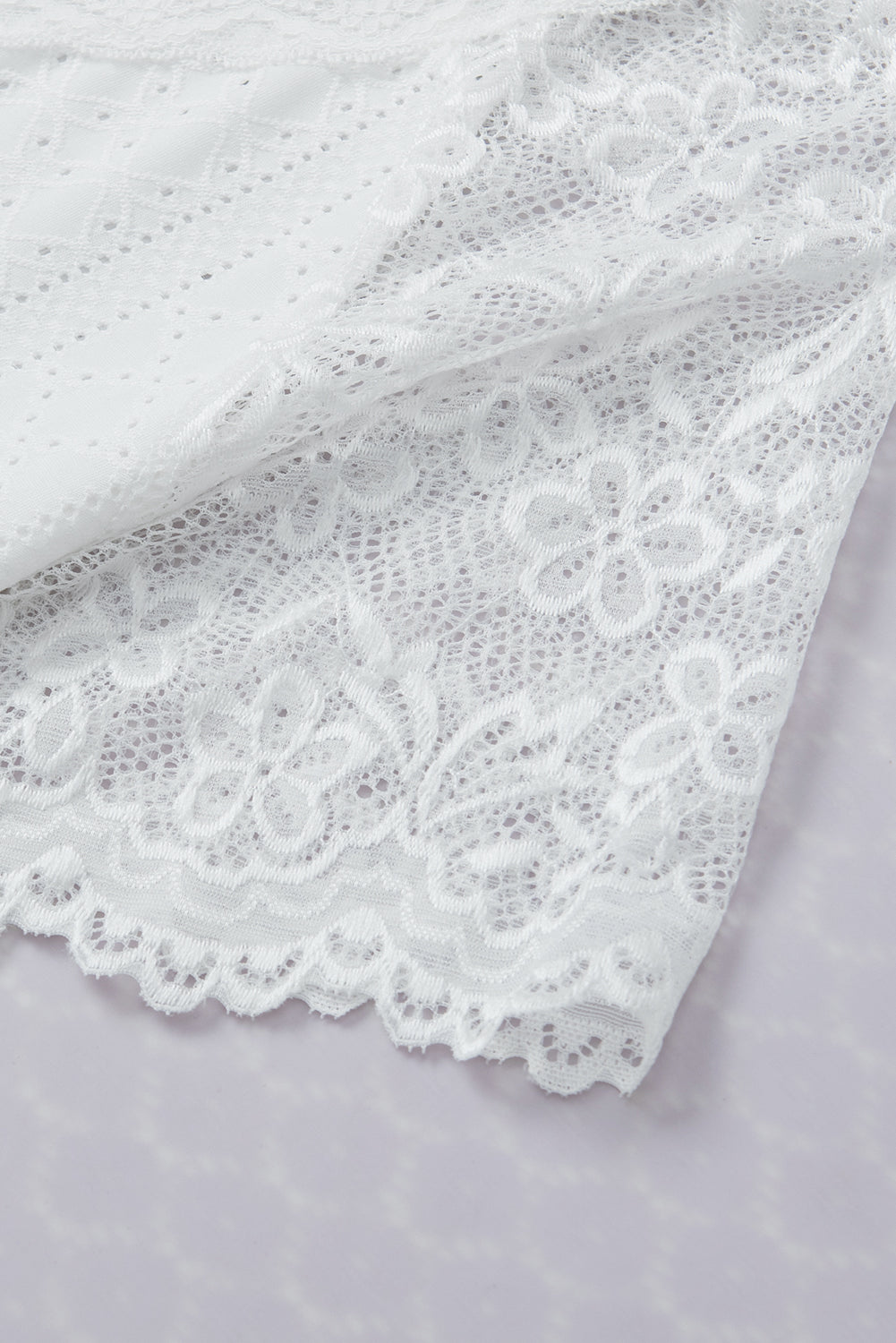 White Sheer Lace Short Sleeves Eyelet Embroidered Tee