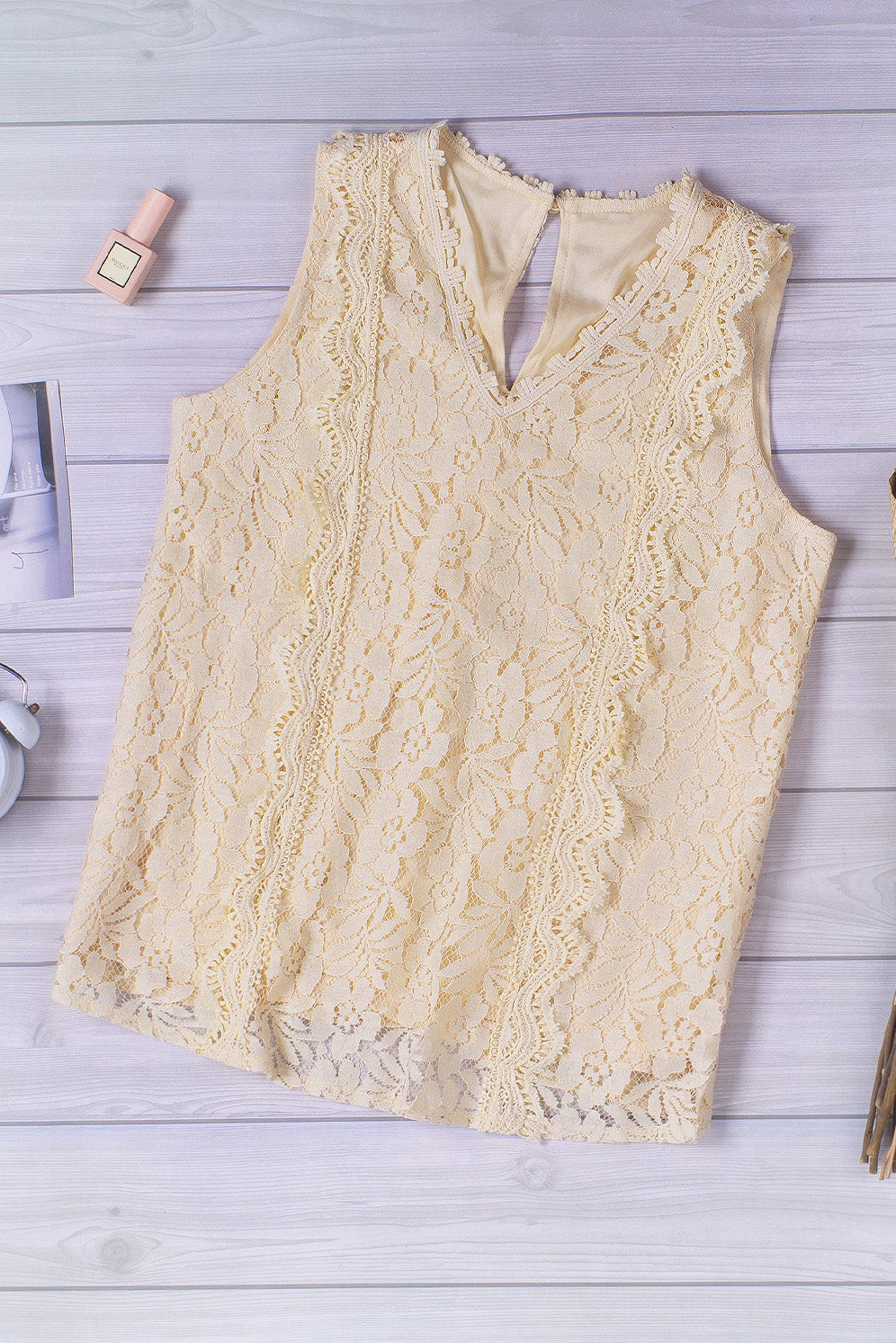 Pink Lace V Neck Tank Top