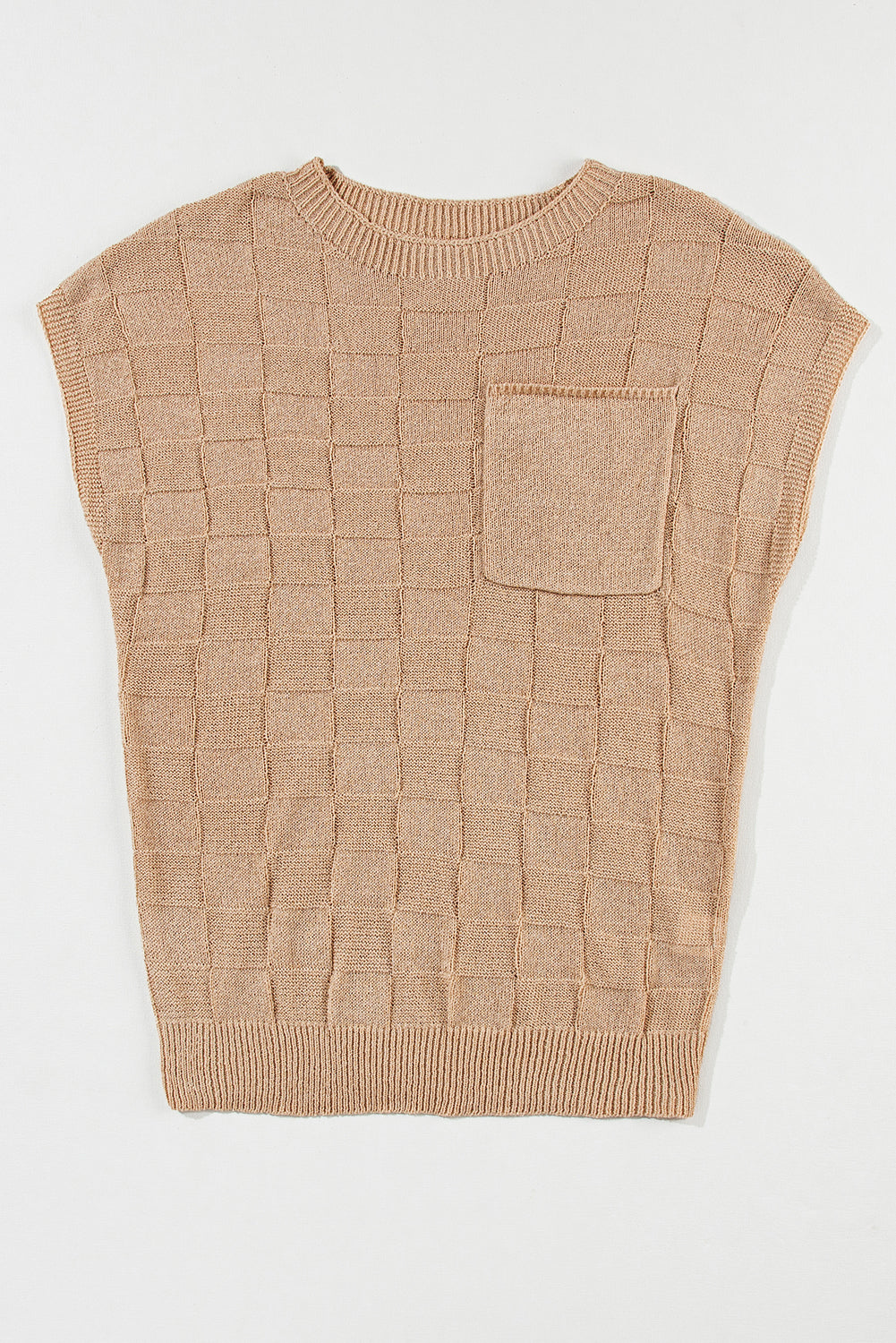 Gray Lattice Textured Knit Short Sleeve Sweater