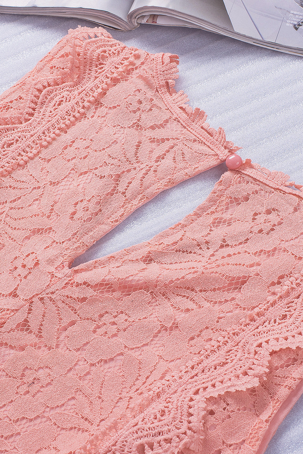 Pink Lace V Neck Tank Top