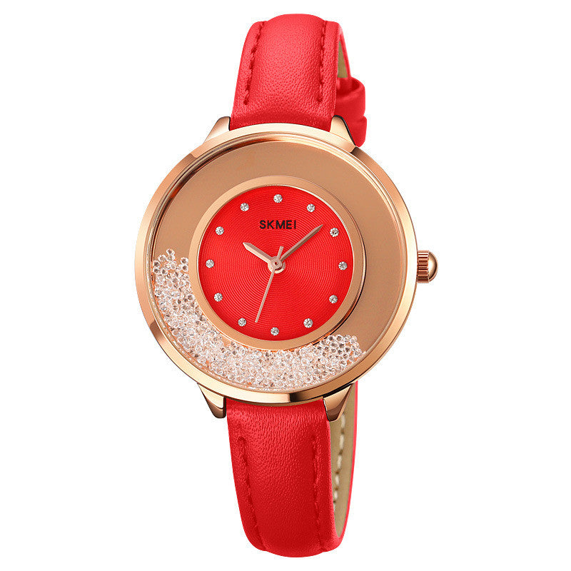 Fashionable Rotatable Rhinestone Casual All-match Thin Belt Ladies Quartz Watch