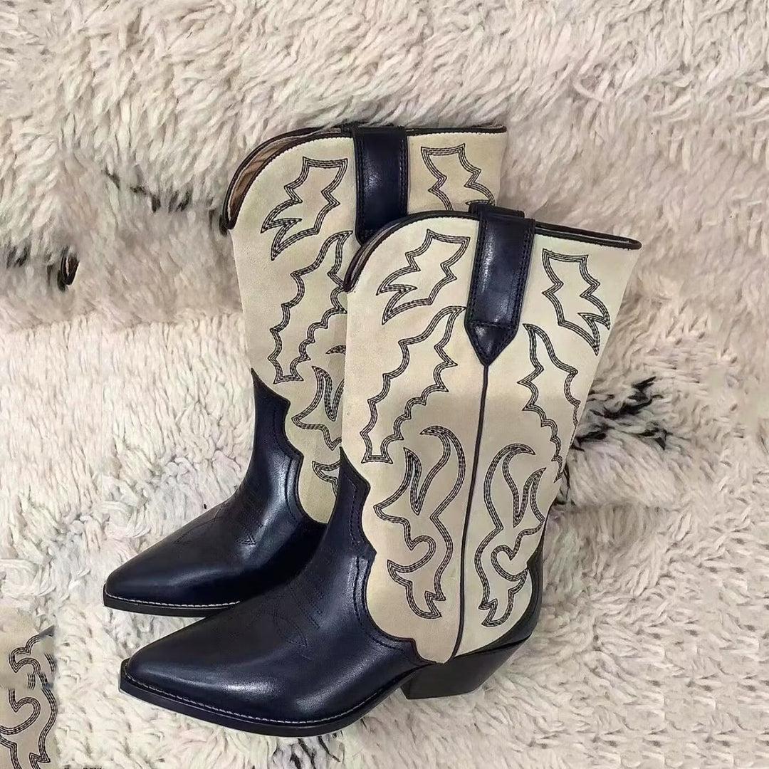 Embroidered Stitch Block Heel Cowboy Boots