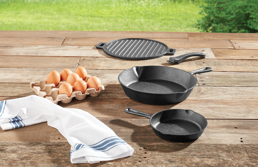 Ozark Trail 4-Piece Cast Iron Skillet Set with Handles and Griddle, Pr