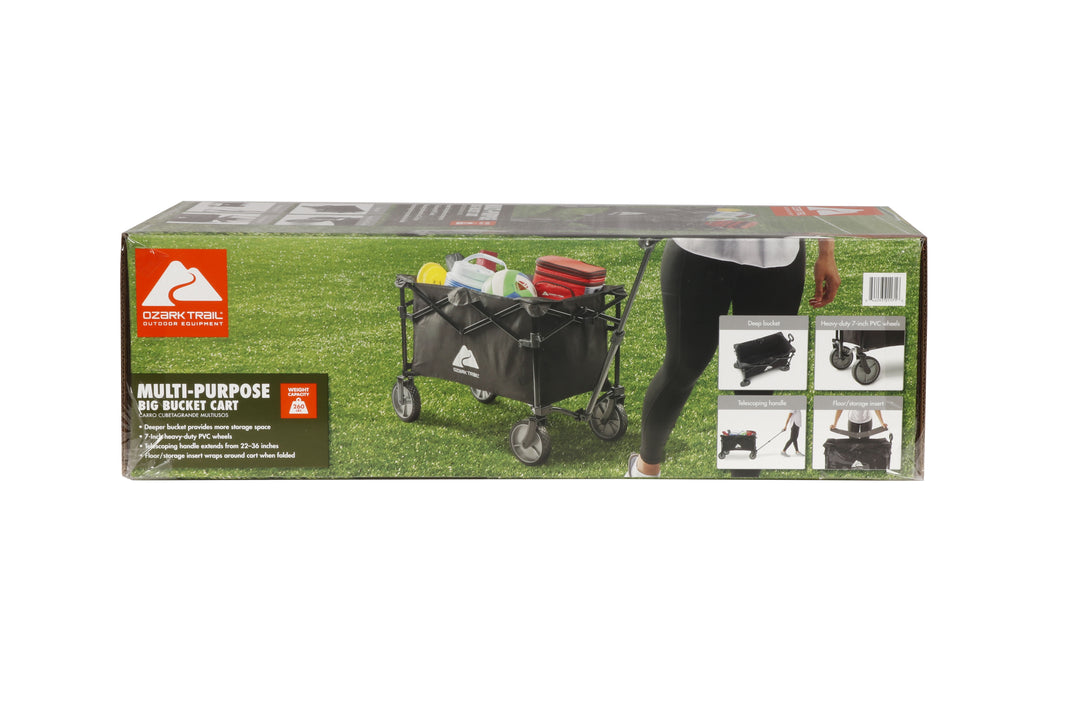 Ozark Trail Multi-Purpose Big Bucket Cart, Black Wagon, 24 inches in H