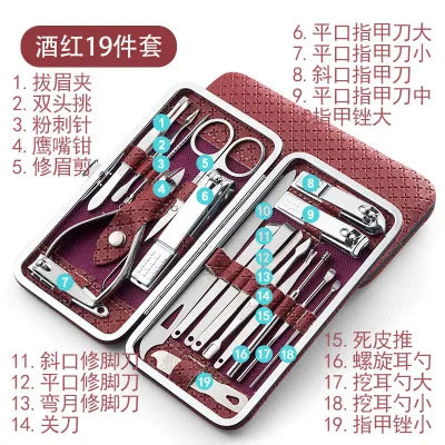 8/9/11/12/16/19pcs Nail Clipper Kits Stainless Steel Manicure Pedicure Tools Nail Scissors Ear Spoon Nail Care