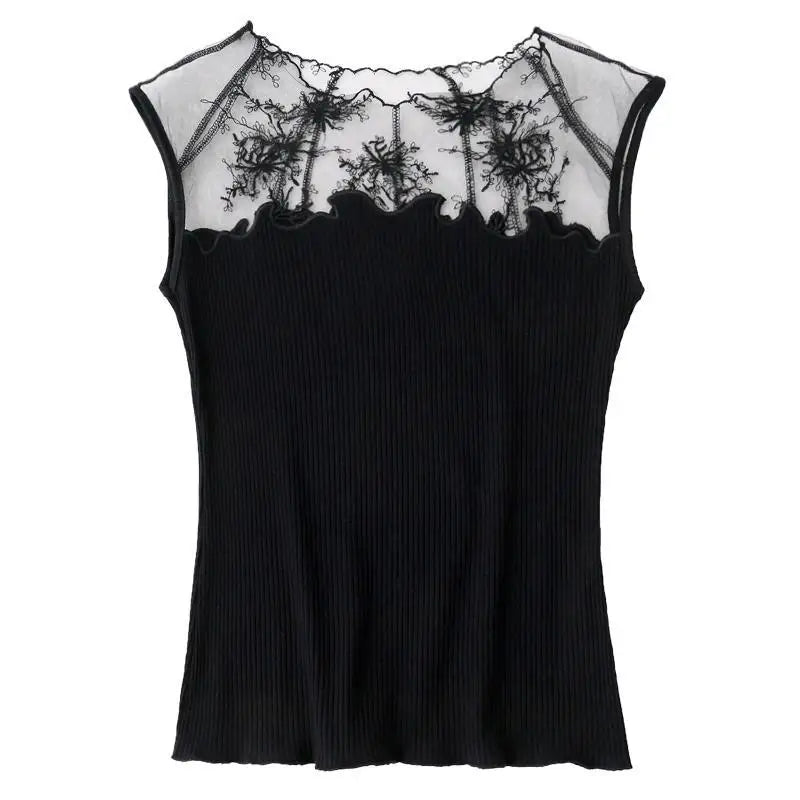 Women Corset Tops Mesh Embroidered Lace Stitching Thread Vest Camisole Top Tank Camis Crop Top For Women