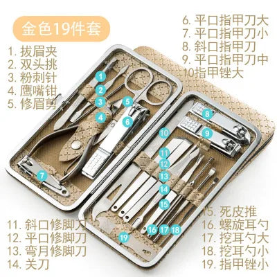 8/9/11/12/16/19pcs Nail Clipper Kits Stainless Steel Manicure Pedicure Tools Nail Scissors Ear Spoon Nail Care