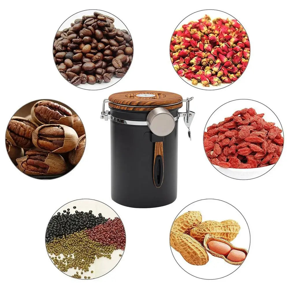 Stainless Steel Airtight Coffee Container Storage Canister Set Coffee Jar Canister Holder With Scoop For Coffee Beans Tea 1.8L