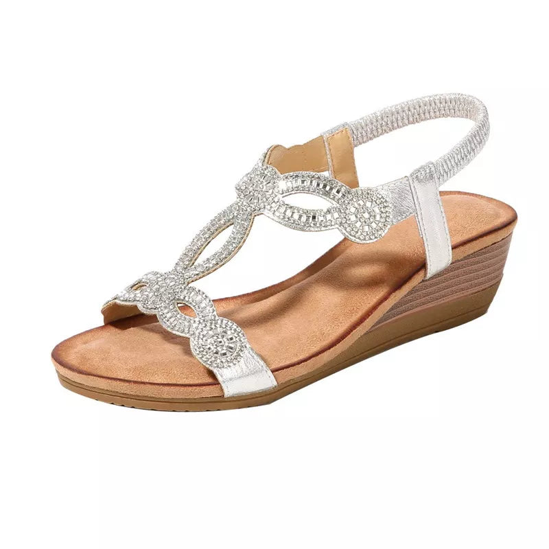 BEYARNE Women's Shoes Summer New Bohemia Wedge Women Sandals Rhinestone Woman Flip Flops Vintage Women Shoes BeachE627