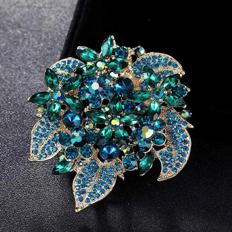 zlxgirl Bridal Flower Brooches Jewelry Perfect Pink Green Rhinestone Crystal Hijab Pins Brand Women's Party pendant Bijoux