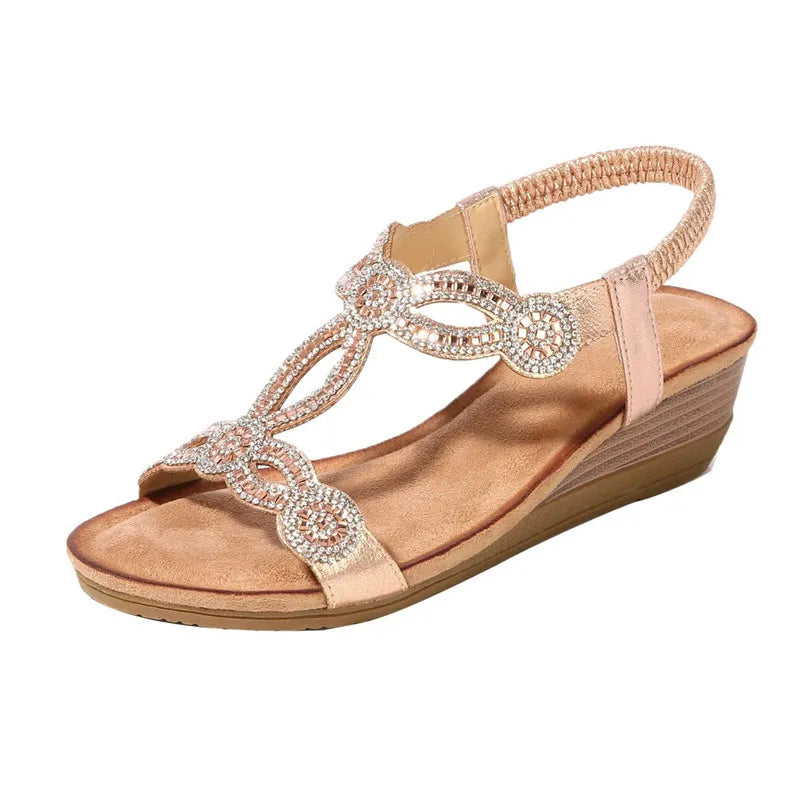 BEYARNE Women's Shoes Summer New Bohemia Wedge Women Sandals Rhinestone Woman Flip Flops Vintage Women Shoes BeachE627