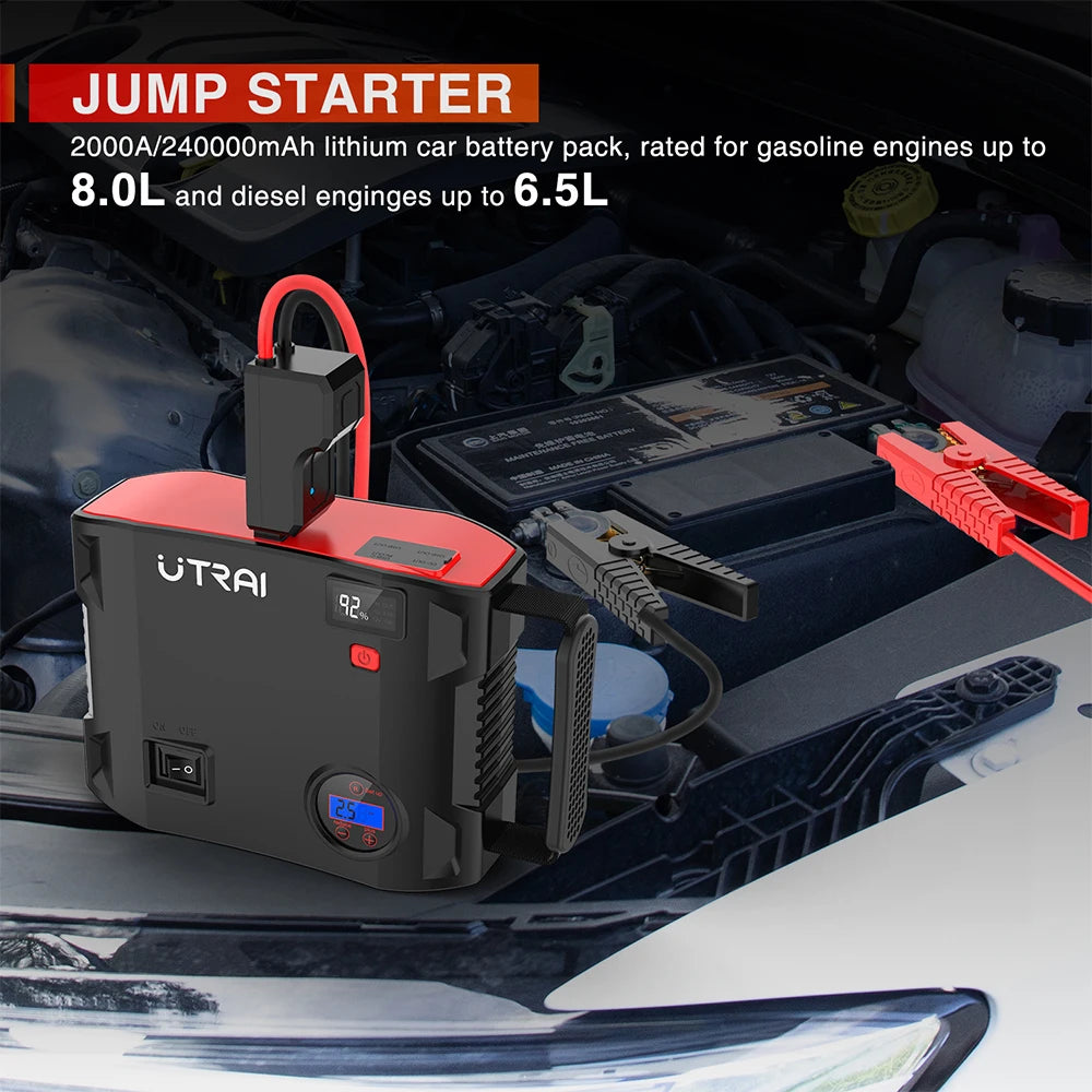 UTRAI 2000A  4 In 1 Jump Starter  Power Pack Portable Car Battery Booster Auto Starting Device for Petrol Diesel Vehicles