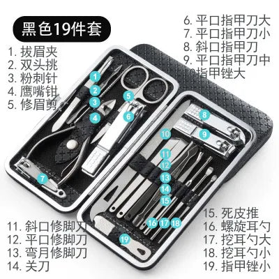 8/9/11/12/16/19pcs Nail Clipper Kits Stainless Steel Manicure Pedicure Tools Nail Scissors Ear Spoon Nail Care