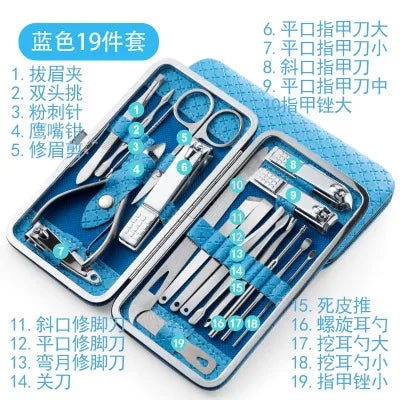 8/9/11/12/16/19pcs Nail Clipper Kits Stainless Steel Manicure Pedicure Tools Nail Scissors Ear Spoon Nail Care