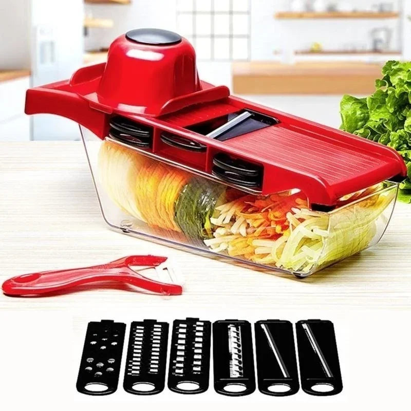 6 in 1 Multifunctional Vegetable Slicer Cutter Shredders Slicers with Basket Fruit Potato Chopper Carrot Grater Kitchen Gadgets