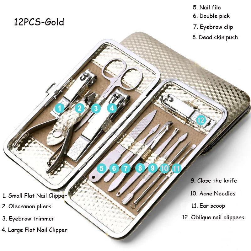 8/9/11/12/16/19pcs Nail Clipper Kits Stainless Steel Manicure Pedicure Tools Nail Scissors Ear Spoon Nail Care