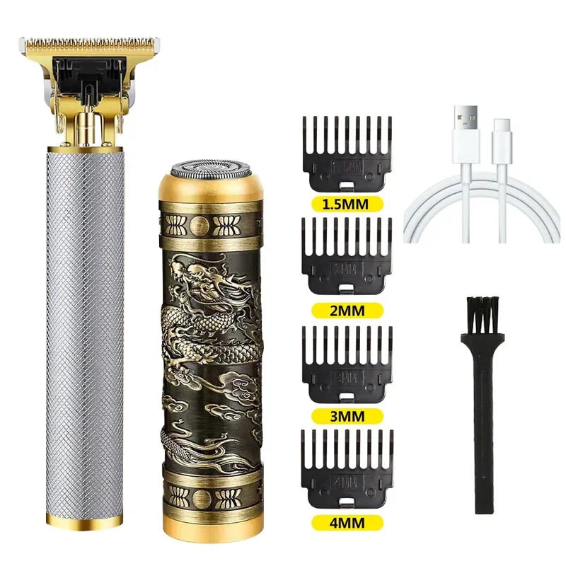 Vintage Rechargeable Shaver Beard trimmer Machine Metal T9 Hair Trimmer Machine Men‘s Professional Electric hair clipper USB