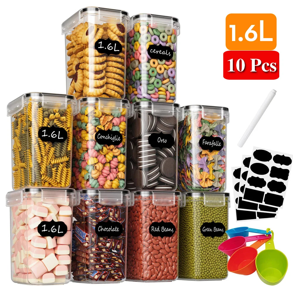 10Pcs Set 1.6L Plastic Box Food Storage Box Storage Tank Airtight Plastic Containers Sealed Cans For Coarse Cereals Grains