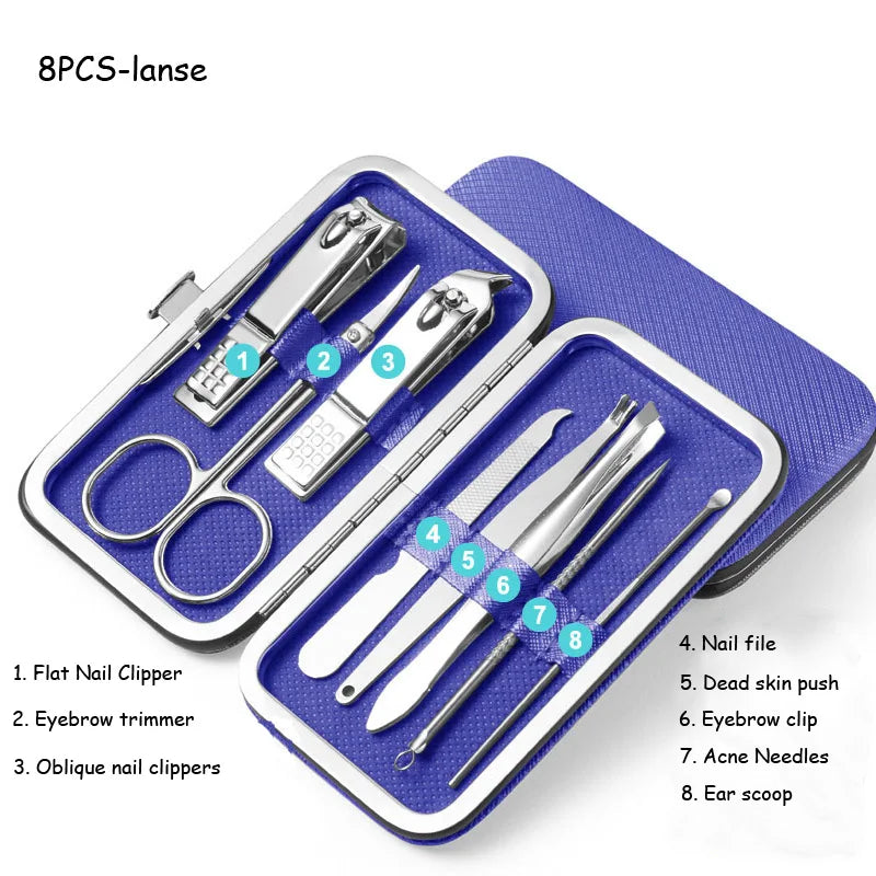 8/9/11/12/16/19pcs Nail Clipper Kits Stainless Steel Manicure Pedicure Tools Nail Scissors Ear Spoon Nail Care