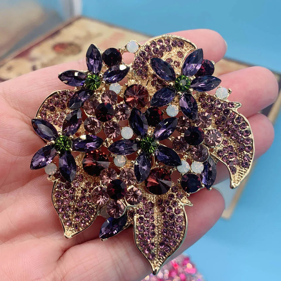 zlxgirl Bridal Flower Brooches Jewelry Perfect Pink Green Rhinestone Crystal Hijab Pins Brand Women's Party pendant Bijoux