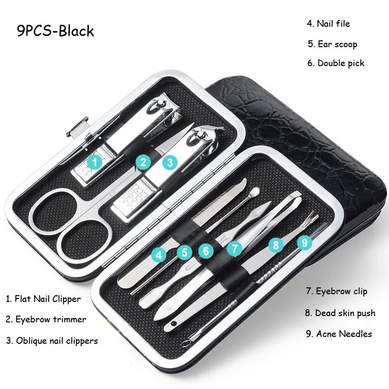 8/9/11/12/16/19pcs Nail Clipper Kits Stainless Steel Manicure Pedicure Tools Nail Scissors Ear Spoon Nail Care