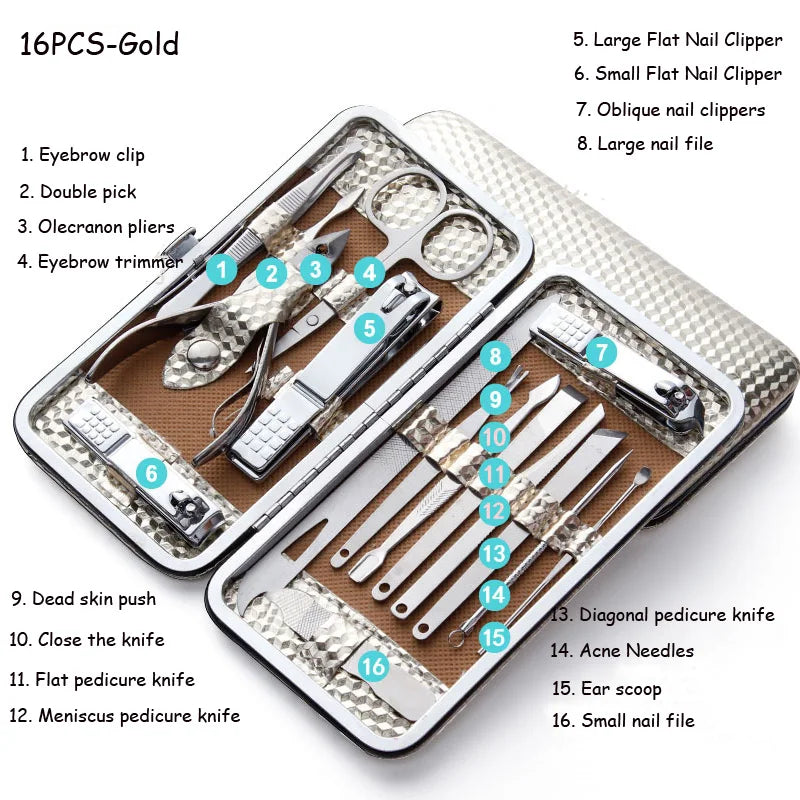 8/9/11/12/16/19pcs Nail Clipper Kits Stainless Steel Manicure Pedicure Tools Nail Scissors Ear Spoon Nail Care