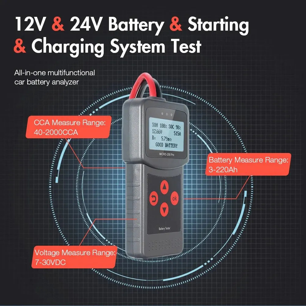 12V Car Battery Tester Micro200Pro For Garage Workshop Auto Tools Mechanical Battery Capacity Tester Car Accessories Universal