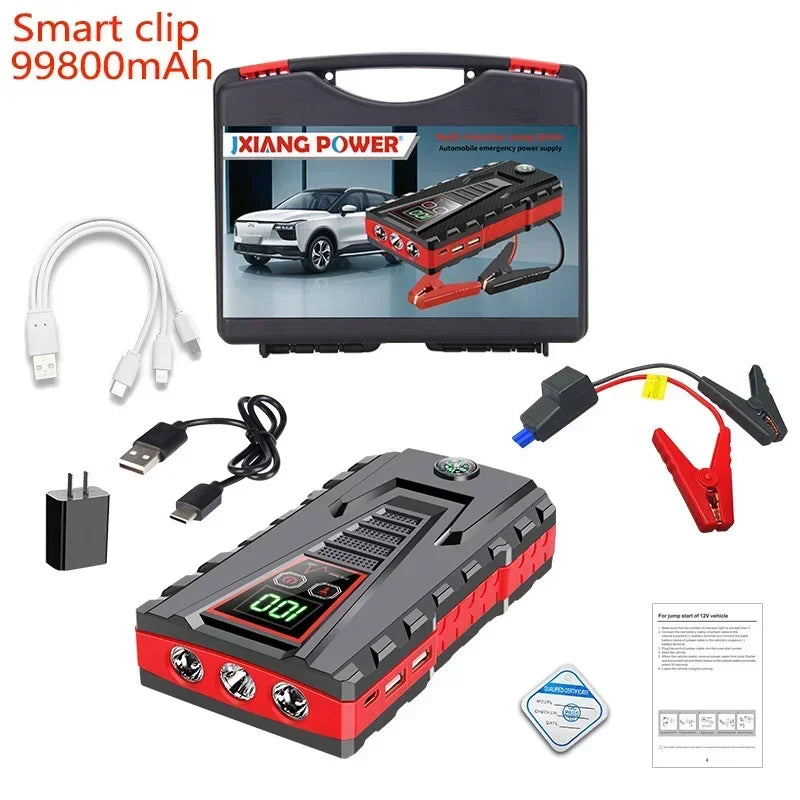 99800mAh Car Jump Starter Device 12v Strong Portable Power Bank Automotive Battery Charger System Start Operating Auto Booster