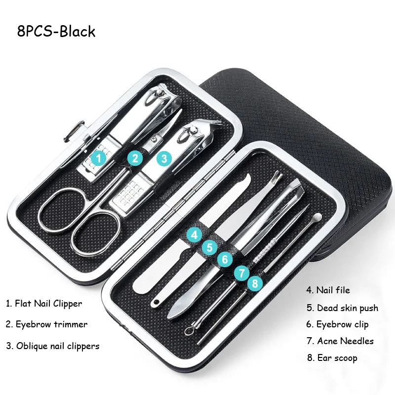 8/9/11/12/16/19pcs Nail Clipper Kits Stainless Steel Manicure Pedicure Tools Nail Scissors Ear Spoon Nail Care