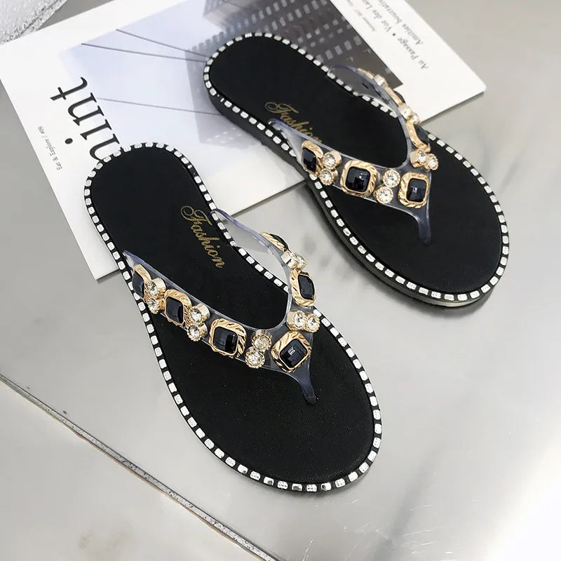 Shoes for Women Summer 2023 Thong Flat Flip Flops Rhinestone Fashion Comfort Opened Toe Luxury Sandalias Women Sandales Plates