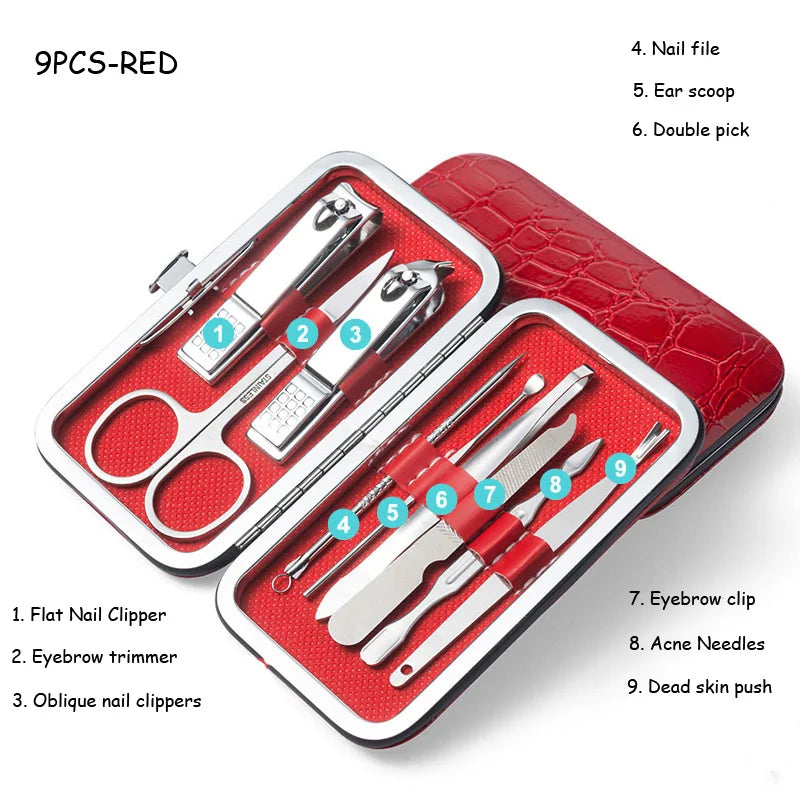 8/9/11/12/16/19pcs Nail Clipper Kits Stainless Steel Manicure Pedicure Tools Nail Scissors Ear Spoon Nail Care