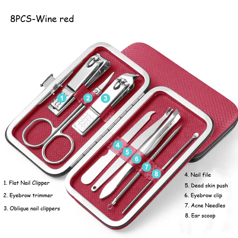 8/9/11/12/16/19pcs Nail Clipper Kits Stainless Steel Manicure Pedicure Tools Nail Scissors Ear Spoon Nail Care