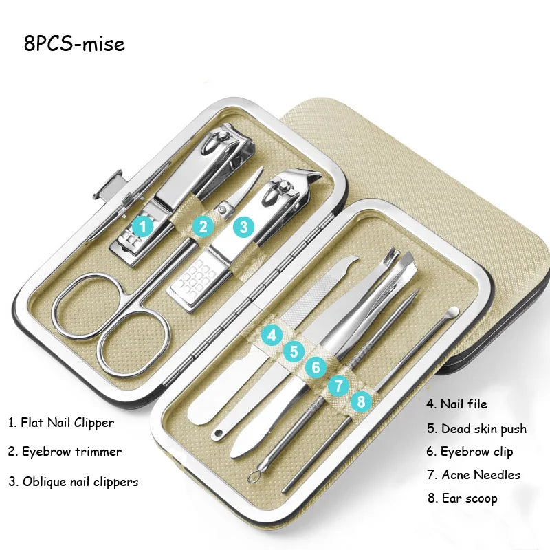 8/9/11/12/16/19pcs Nail Clipper Kits Stainless Steel Manicure Pedicure Tools Nail Scissors Ear Spoon Nail Care