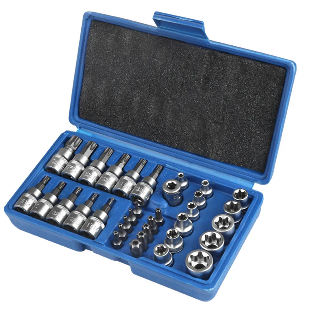 2023 New 34Pcs Torx Star Sockets & Bit Set Male / Female E-Security Bits Drive Handheld Tool Torque Star Socket