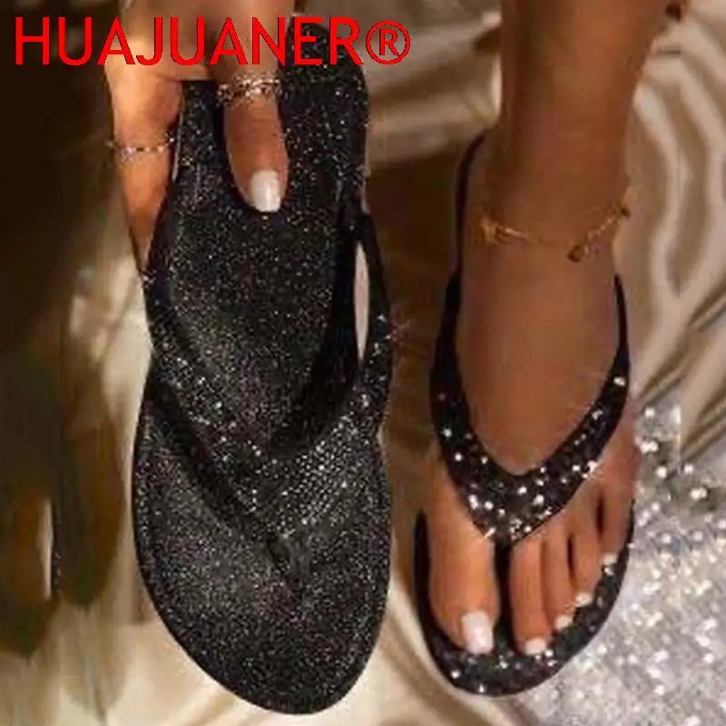 Women Flip Flop Slippers Slides Bling Rhinestone Ladies Shoes Casual Summer Flat Female Crystal Glitter Woman Plus Size