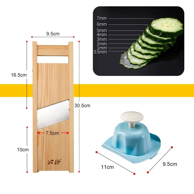 Wooden Vegetables Cutter,Adjustable Vegetable 0.5-7mm Slicer for Potato,Tomato and Onion Cabbage Shredder Chip Fruit Chopper