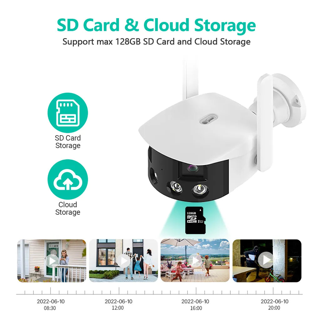 4K 8MP Dual Lens Panoramic WIFI Camera 180° Wide Viewing Angle AI Human Detection 4MP ICSEE Surveillance IP Camera