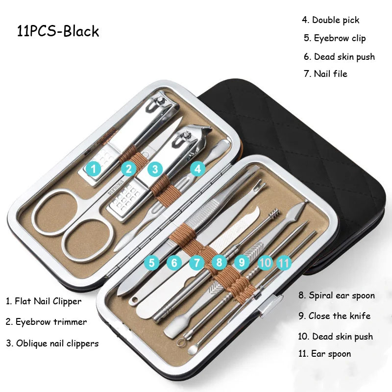 8/9/11/12/16/19pcs Nail Clipper Kits Stainless Steel Manicure Pedicure Tools Nail Scissors Ear Spoon Nail Care